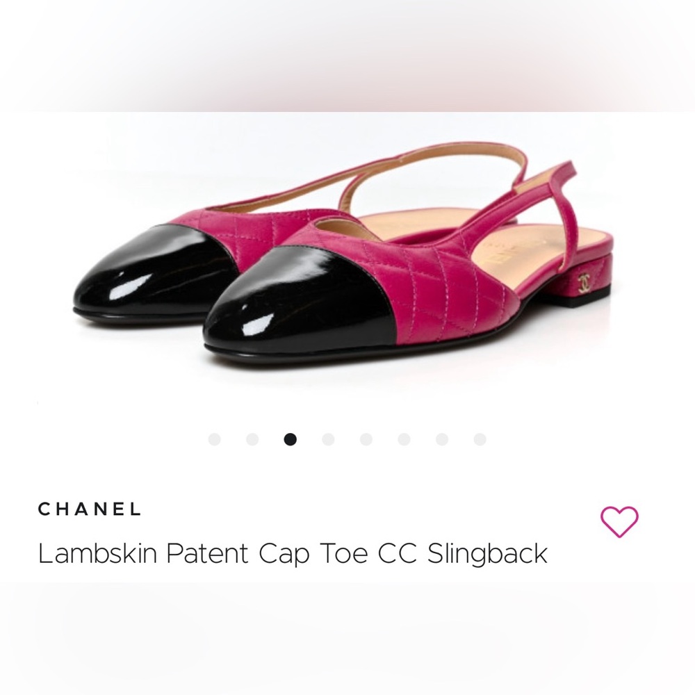 New CHANEL Fuchsia and Black Quilted Slingback Lambskin Flats 37/7